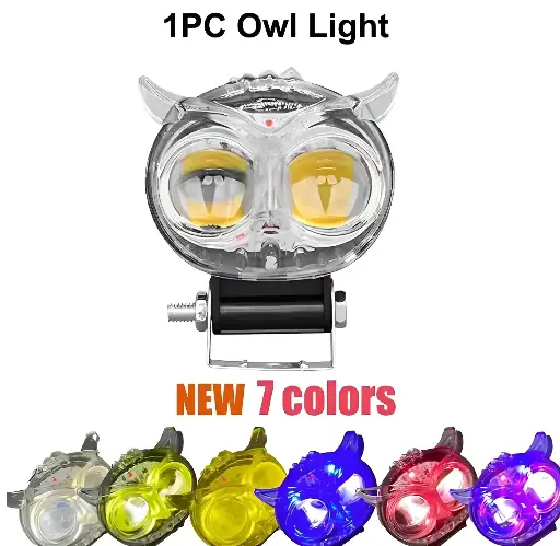 Owl Fog Light for Bikes metal body  - 8 Working Modes LED Motorcycle Fog Headlights with Multicolor DRL, Universal Fitment, and Auxiliary Spotlights 